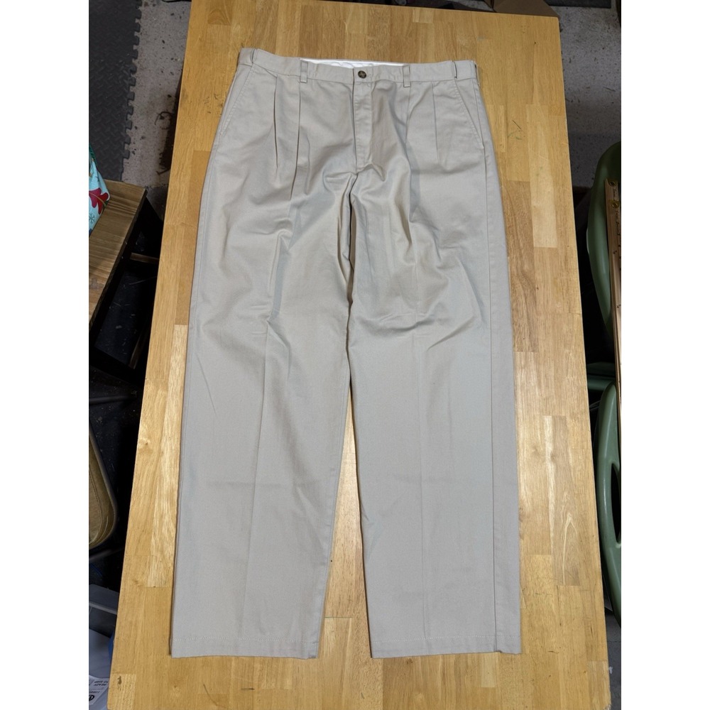 Vintage L.L. Bean Double L Chino Pants Men's 40x34 Beige Pleated Natural Fit